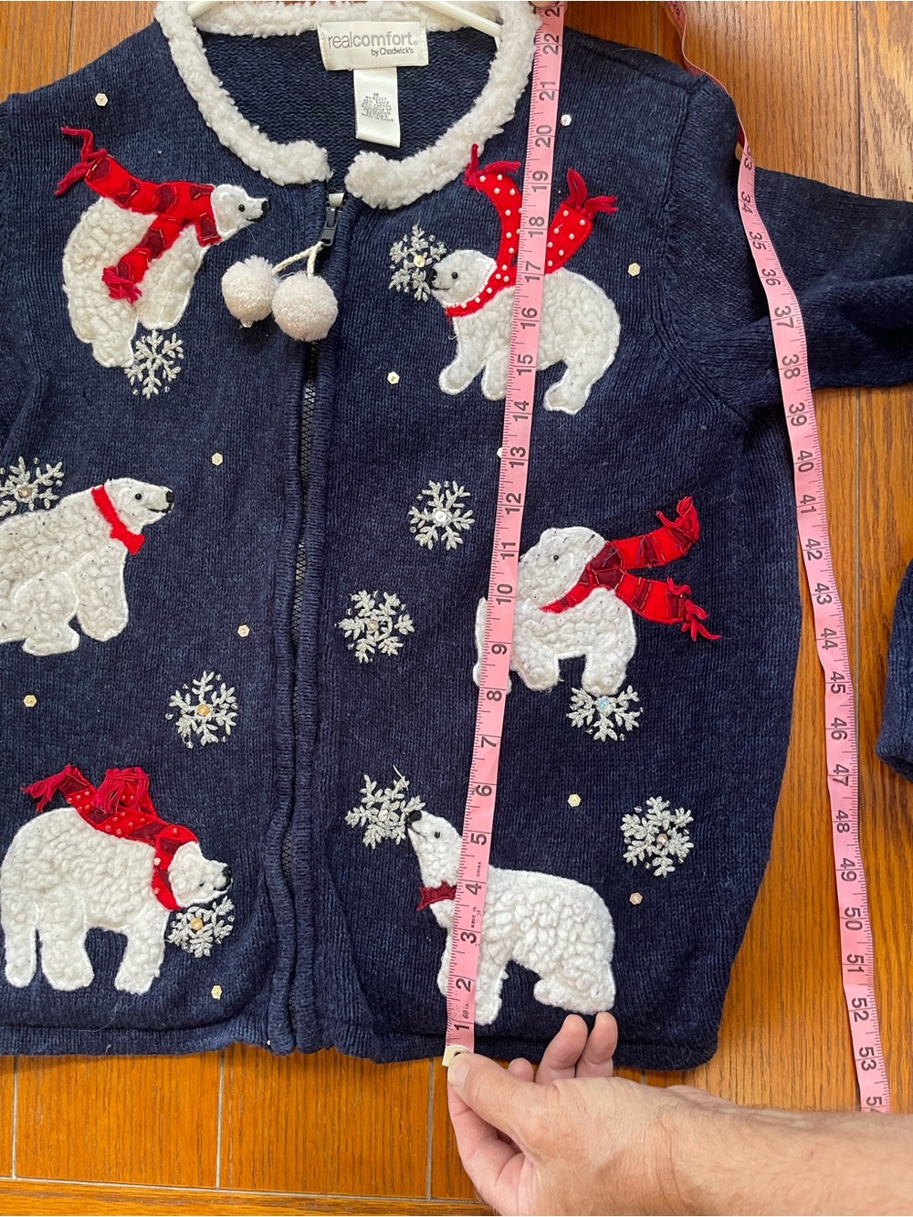 Chadwicks Vintage Navy Polar Bear Zip-Up Sweater